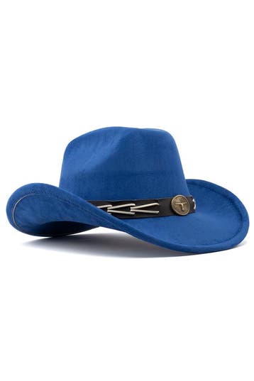 KIMU® Cowboyhoed Koningsblauw Gevlochten Band Verstelbaar t/, Ophalen of Verzenden, Nieuw