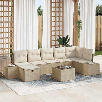 vidaXL Bankstel met kussen 8 pcs poly rattan, Verzenden