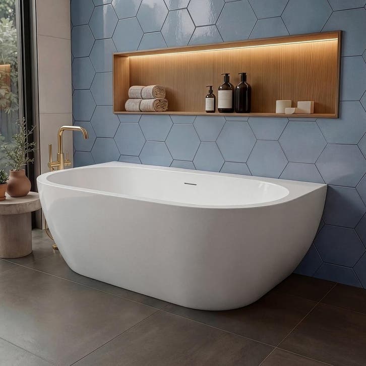 Ligbad Hanoi  170 x 80 x 58 cm Half Vrijstaand Bad wit, Doe-het-zelf en Bouw, Sanitair, Nieuw, Verzenden