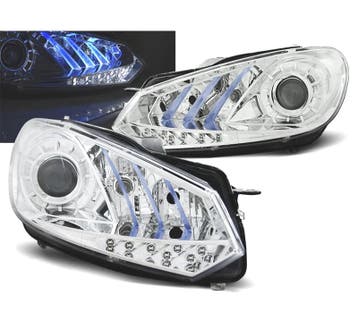 PHARES POUR VOLKSWAGEN VW GOLF 6 08-12 DRL CHROMÉ BLUE LIGHT, Verzenden