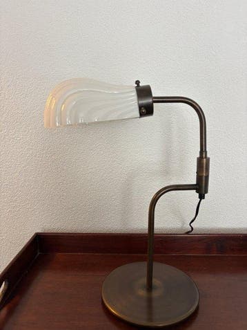 Bureaulamp - Messing, Melkglas - Notaris Schelp Lamp