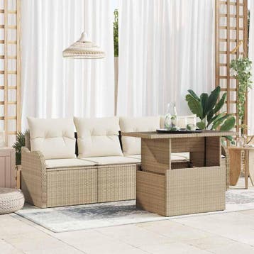 vidaXL Tuinbank Set 5 st Beige Poly rattan, Verzenden