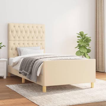 vidaXL Bedframe zonder matras 90x190 cm stof crèmekleurig, Verzenden