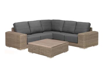 4 Seasons Outdoor Kingston hoekbank pure met tafel met teak, Nieuw