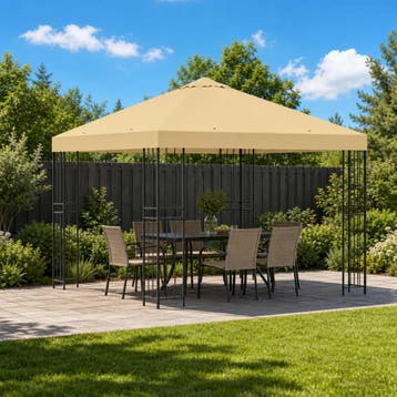 vidaXL Prieel 3 x 3 m Crèmekleurig Polyester en Staal 190, Verzenden, Nieuw