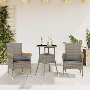 vidaXL 3-delige Tuinset met kussens poly rattan en glas, Verzenden, Tuinset