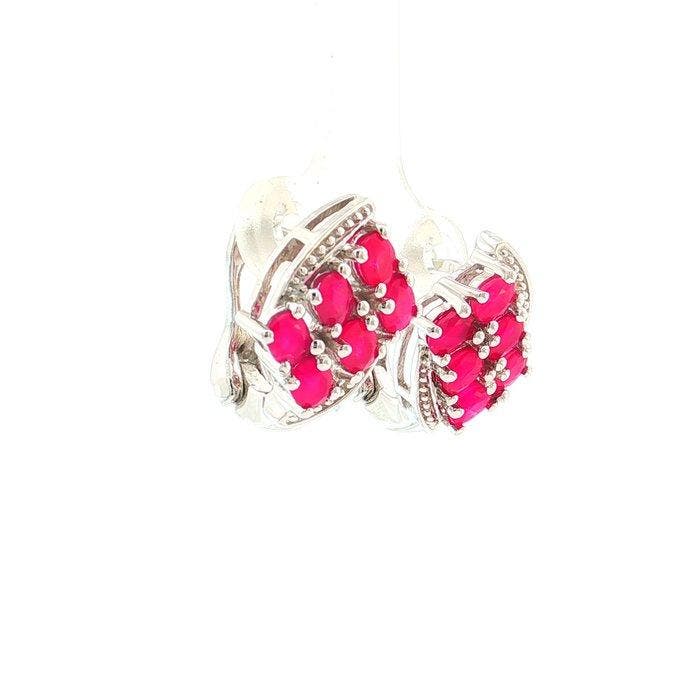 Zonder minimumprijs - Oorbellen Zilver - 2.64ct. tw. Robijn, Bijoux, Sacs & Beauté, Boucles d'oreilles