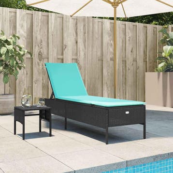 vidaXL Ligstoel met tafel en kussen, zwart polyrotan, Verzenden