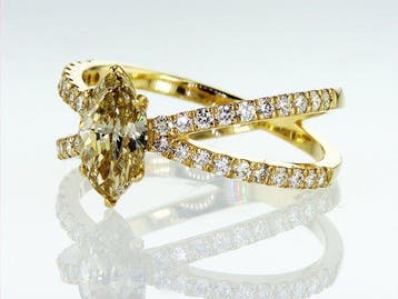 Ring - 14 karaat Geel goud - 1.40ct. tw. Geel Diamant, Handtassen en Accessoires, Nieuw