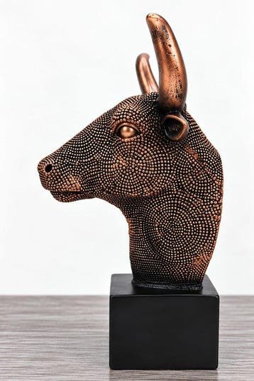 sculptuur, Decorative Bull Head Figurine with Bronze Effect