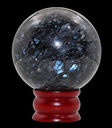 105 mm zilveren en blauwe flitsende larvikietbol - 1,52 kg