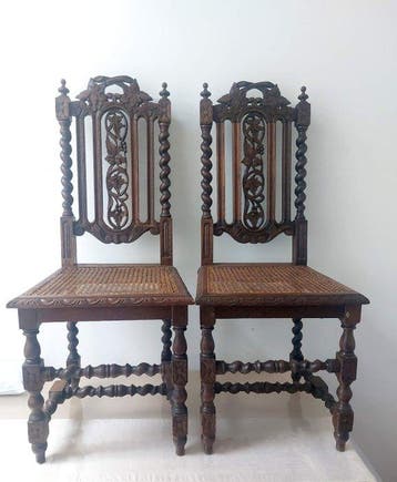 Stoel (2) - Eik - Eiken stoelen 1860/1880, Antiek en Kunst