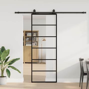 vidaXL Schuifdeur met beslagset 76x205 cm ESG glas zwart, Verzenden