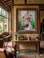 Filippo Stivaletta (1950) - Vaso di rose su una sedia antica