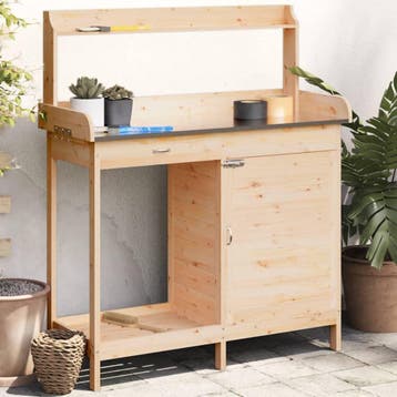 vidaXL Oppottafel met kast 110,5x45x124,5 cm massief, Tuin en Terras, Bloembakken en Plantenbakken, Verzenden, Nieuw