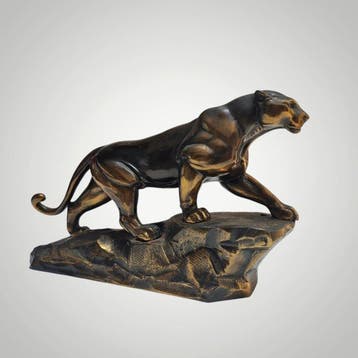 NO RESERVE - Arthur DUPAGNE - Sculpture, Panthère à lassaut, Antiquités & Art