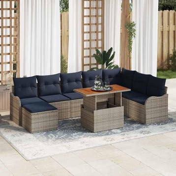 vidaXL Tuinbank Set 9 st grijs en marineblauw, Verzenden, Nieuw