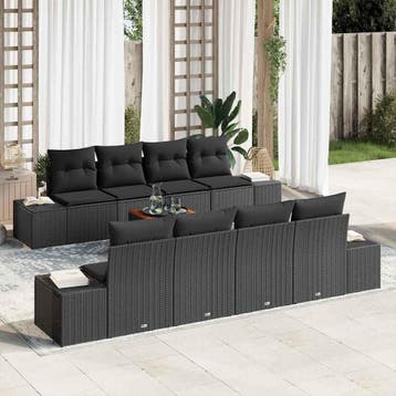 vidaXL Tuinbank Set 9 st Zwart poly rattan, Tuin en Terras, Verzenden, Nieuw
