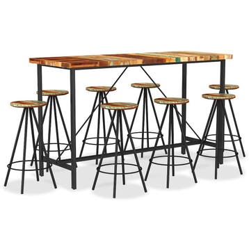 vidaXL 9-delige Barset massief gerecycled hout, Huis en Inrichting, Verzenden, Nieuw