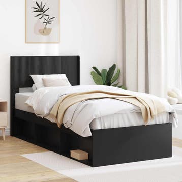vidaXL Bedframe met opbergruimte en hoofdbord Zwart 90 x 200, Verzenden