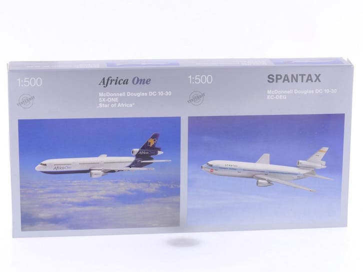 Schaal 1:500 Herpa 514309 Africa One & Spantax McDonnell..., Hobby en Vrije tijd, Modelbouw | Vliegtuigen en Helikopters, Zo goed als nieuw