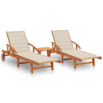 vidaXL Ligstoelen 2 st met tafel en kussens massief, Verzenden, Nieuw