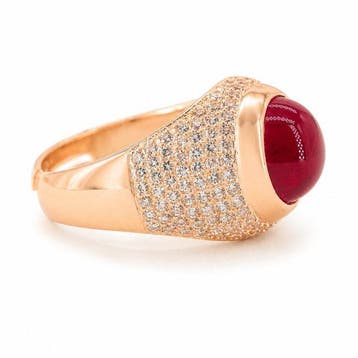 Zonder minimumprijs - Ring Verguld Robijn - Diamant - 18k