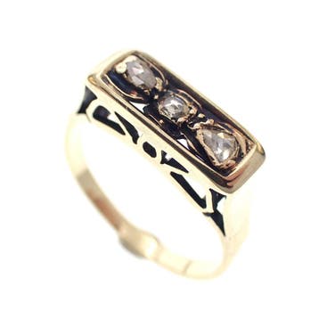 Antieke gouden ring met roos geslepen diamanten; 0,05 ct., Gebruikt, Ophalen of Verzenden, 17 tot 18, Met edelsteen