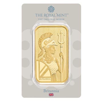 50 gram goudbaar Britannia, Postzegels en Munten
