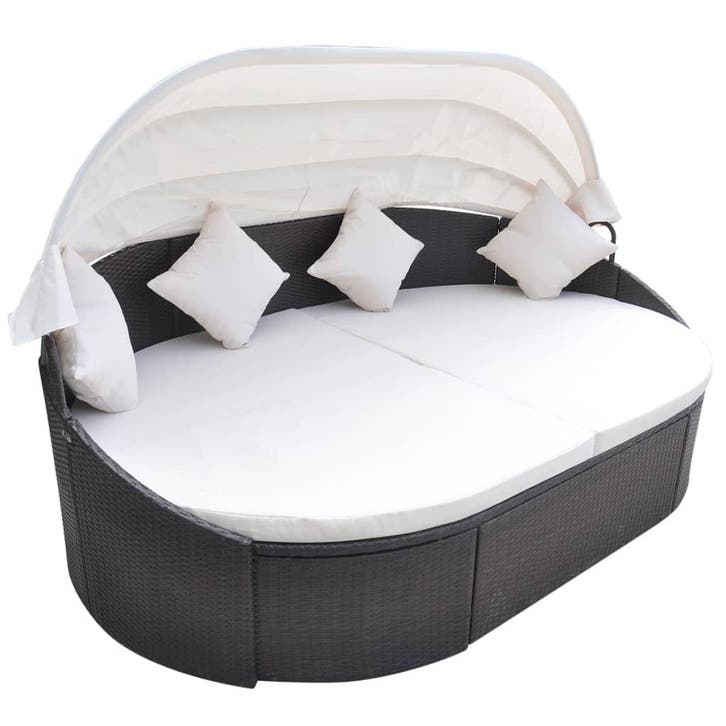 vidaXL Loungebed met luifel poly rattan bruin, Tuin en Terras, Ligbedden, Nieuw, Verzenden