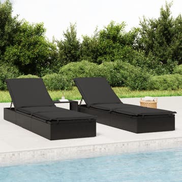 vidaXL Ligbedden 2 st met tafel poly rattan zwart, Verzenden, Nieuw