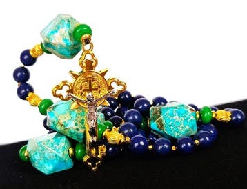 Chrysocolle & Lapis-lazuli – Rozenkrans – Kruisbeeld van