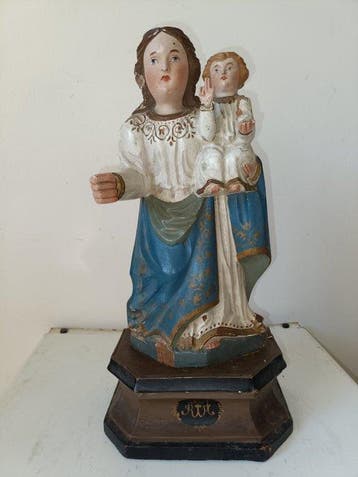 Beeld, lignea Madonna col Bambino - 41 cm - Hout,