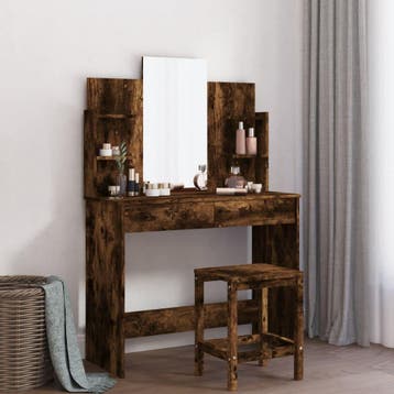vidaXL Kaptafel met spiegel 96x39x142 cm gerookt, Huis en Inrichting, Tafels | Kaptafels, Verzenden, Nieuw
