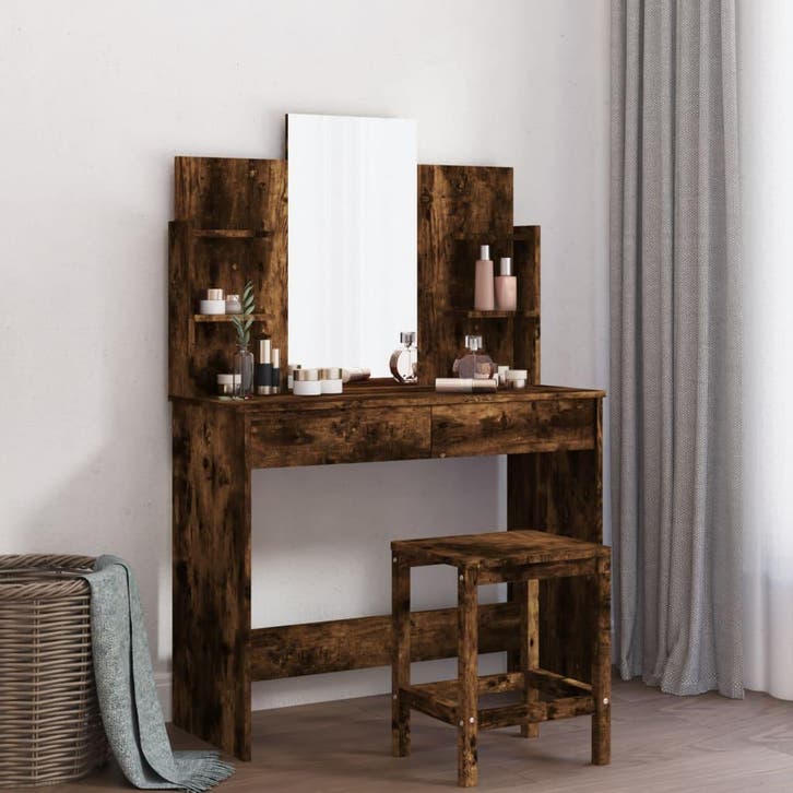 vidaXL Kaptafel met spiegel 96x39x142 cm gerookt, Huis en Inrichting, Tafels | Kaptafels, Nieuw, Verzenden