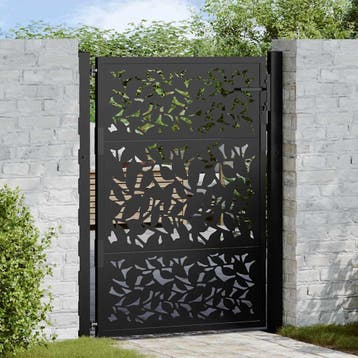 vidaXL Poort met bladontwerp 100x125 cm staal zwart, Tuin en Terras, Tuinpoorten, Verzenden, Nieuw