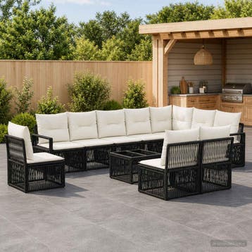 vidaXL Tuinbank Set 11 st Zwart poly rattan, Verzenden, Nieuw