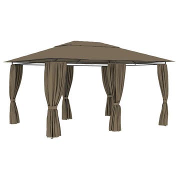 vidaXL Tuinpaviljoen met gordijnen 180 g/m² 4x3 m taupe, Verzenden