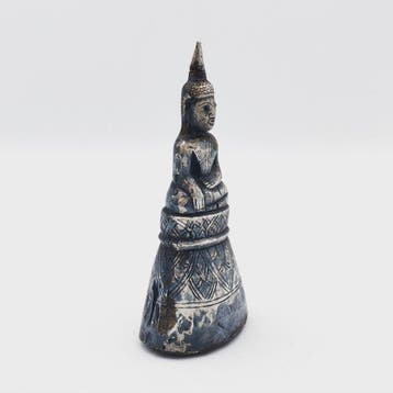 Oud-Laotiaans Zilver Zittende Boeddha op Troon Altaar Idool, Antiek en Kunst
