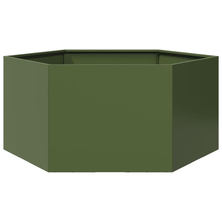 vidaXL Plantenbak zeshoek 104x90x45 cm staal olijfgroen, Tuin en Terras, Bloempotten, Nieuw, Verzenden