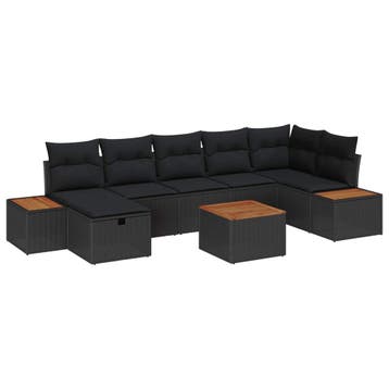 vidaXL Tuinbank Set 8 st Zwart poly rattan, Verzenden, Nieuw