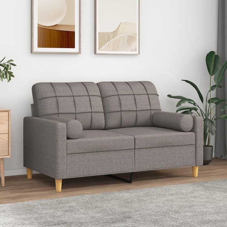 vidaXL Tweezitsbank met sierkussens 120 cm stof taupe, Huis en Inrichting, Zetels | Zetels, Nieuw, Verzenden