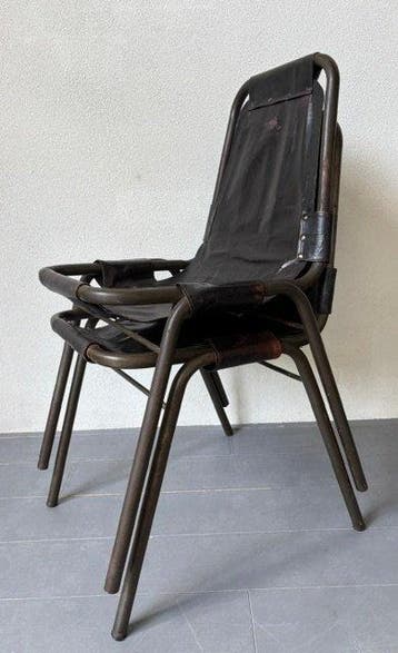Chaise - Cuir, Métal - Deux chaises vintage dans le style de