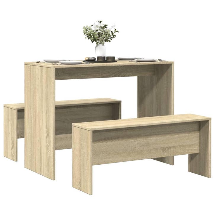 vidaXL 3-delige Eettafel en bankenset bewerkt hout sonoma, Huis en Inrichting, Complete eetkamers, Nieuw, Verzenden