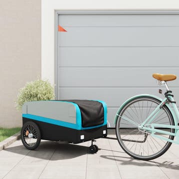 vidaXL Fietstrailer 45 kg ijzer zwart en blauw, Verzenden, Nieuw