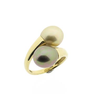 8 karaat ring met kunst parels, Handtassen en Accessoires, Ringen, Gebruikt, Geel, Ophalen of Verzenden, 17 tot 18
