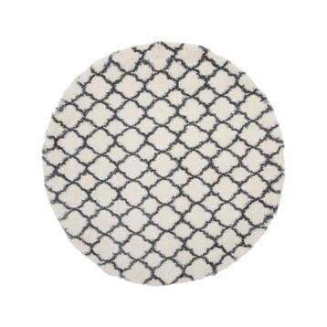 Vloerkleed rond 150 cm - wit met grijs - hoogpolig, Verzenden, Nieuw