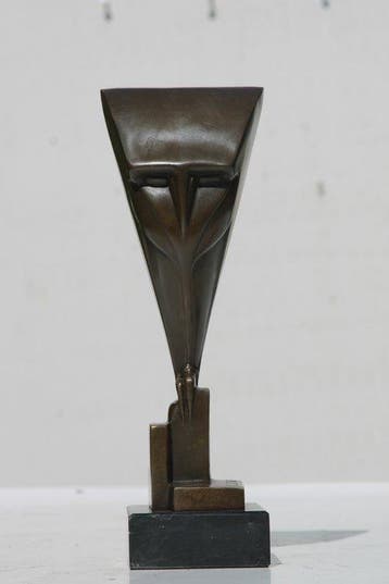 sculptuur, bronze uil - 29 cm - brons marmer