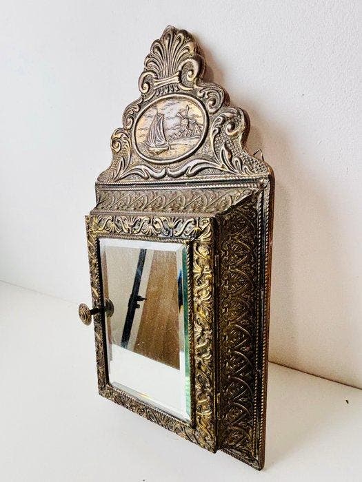 Miroir- Petit meuble dentrée avec miroir - Bois, Verre,, Antiek en Kunst, Curiosa en Brocante