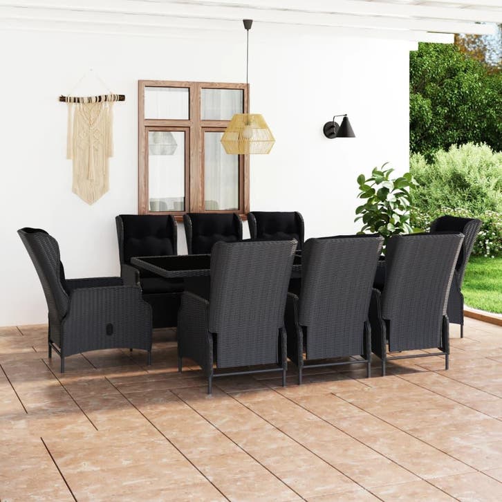 vidaXL 9-delige Tuinset met kussens poly rattan donkergrijs, Tuin en Terras, Tuinsets en Loungesets, Tuinset, Nieuw, Verzenden